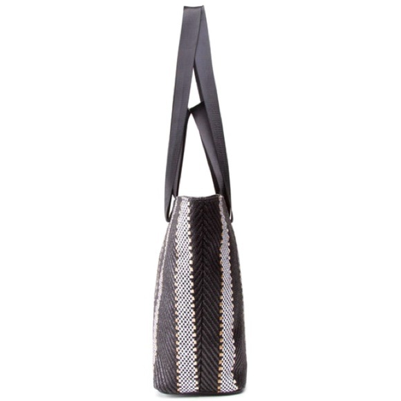 Studio F Black and White Striped Women's Large Tote Bag - Picture 3 of 7